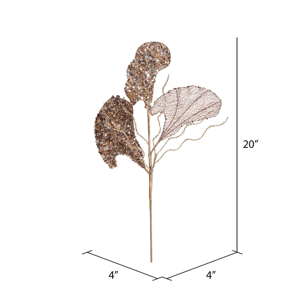 Vickerman 20" Chocolate Fiddle Leaf Glitter Artificial Christmas Spray. Includes 3 sprays per pack.