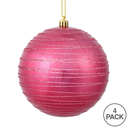 Vickerman 4.75" Mauve Candy Finish Ball Ornament with Glitter Lines 4 per Bag