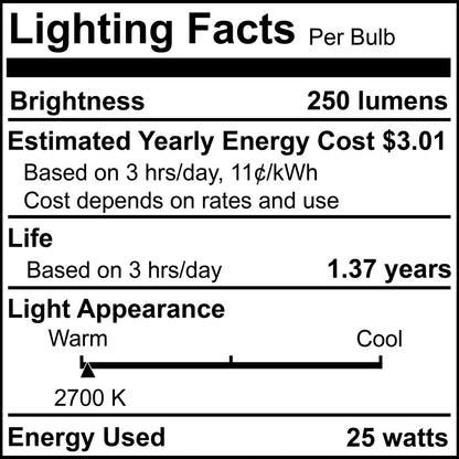 BULBRITE KRYPTON G11 CANDELABRA SCREW (E12) 25W DIMMABLE LIGHT BULB 2700K/WARM WHITE 20PK (461025)