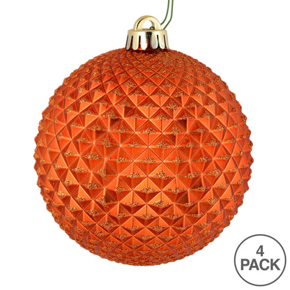 Vickerman 6" Burnished Orange Durian Glitter Ball Ornament 4 per Bag