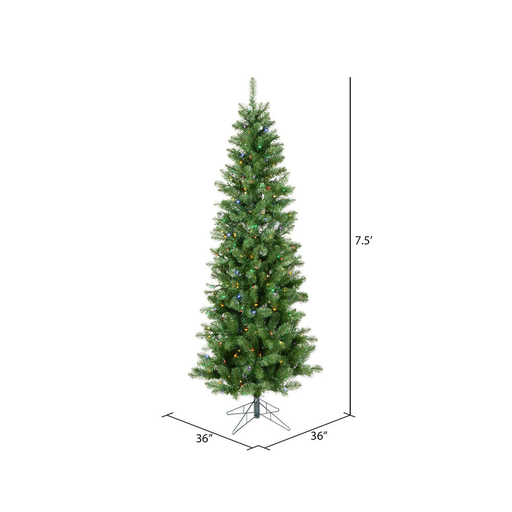 Vickerman 7.5' Salem Pencil Pine Artificial Christmas Tree 400 Multi-Colored LED Dura-lit Lights