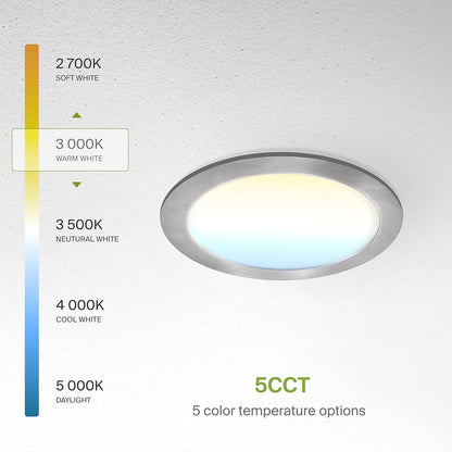 ASD Lighting LED Round Recessed Mini Panel 6" 15W 120V Dimmable CCT Selectable 2700/3000/3500/4000/5000K Brushed Nickel UL Energy Star 6pack