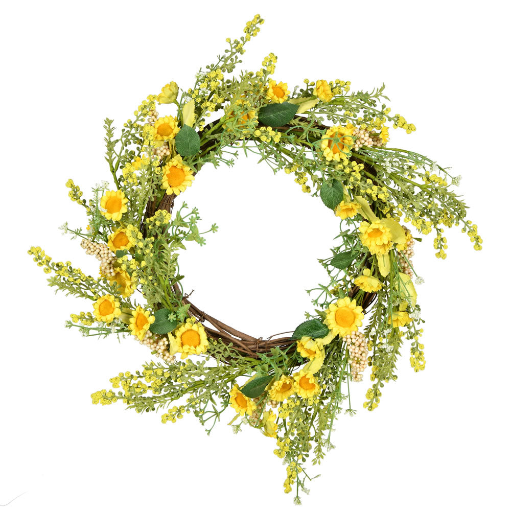 Vickerman 24" Artificial Yellow Sunflower Wreath.