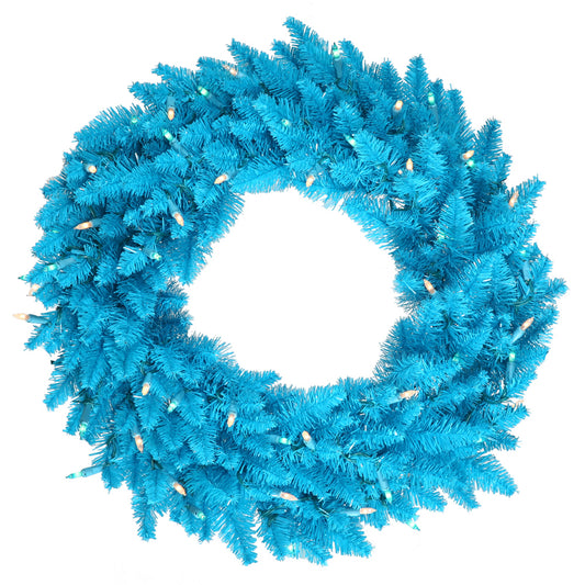 Vickerman 30" Sky Blue Fir Artificial Christmas Wreath Blue Dura-Lit LED lights.
