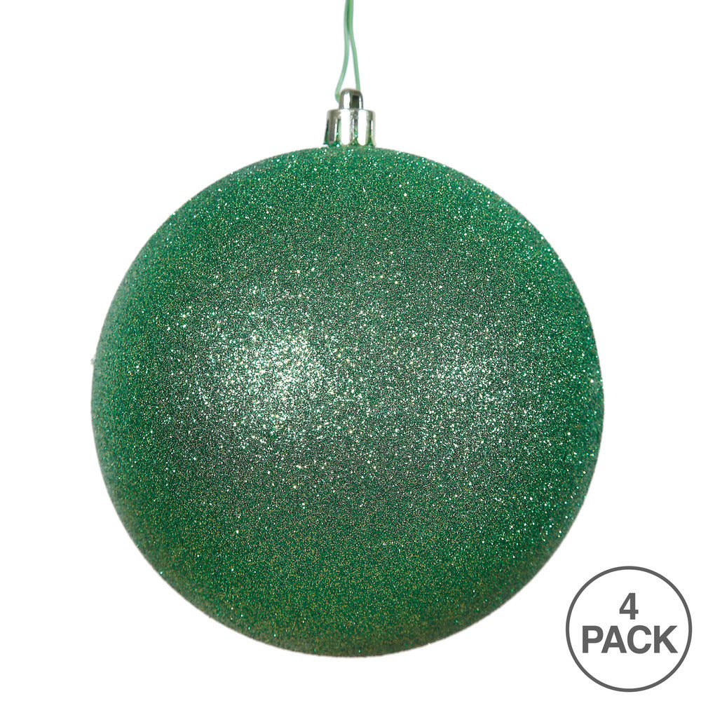 Vickerman 4.75" Green Glitter Ball Ornament 4 per Bag