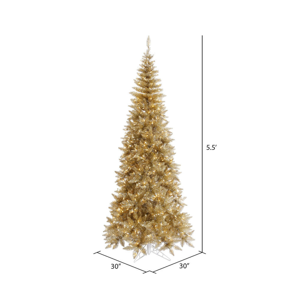 Vickerman 5.5' Champagne Tinsel Fir Slim Artificial Christmas Tree Warm White Dura-lit LED Lights