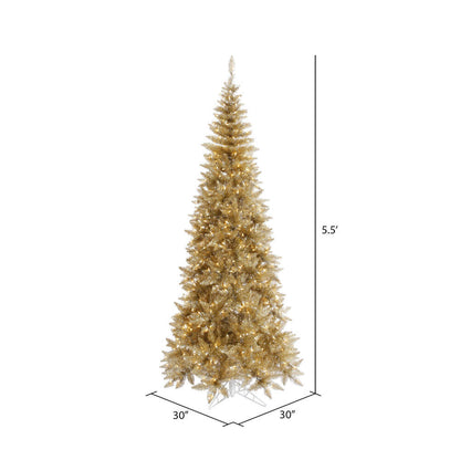 Vickerman 5.5' Champagne Tinsel Fir Slim Artificial Christmas Tree Warm White Dura-lit LED Lights