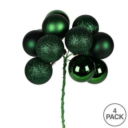 Vickerman 12" Emerald Ball Christmas Pick 4 per set