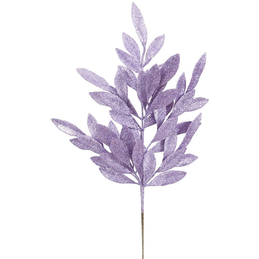 Vickerman 22" Purple Glitter Bay Leaf Artificial Christmas Spray. Includes 6 sprays per pack.