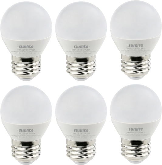 Sunlite LED G16 Decorative Frosted Globe Light Bulb, 7 Watts (60W Equivalent), 500 Lumens, Dimmable, Medium E26 Base, 120 Volts, ETL Listed, 260 Degree Beam Angle, 3000K Warm White, 6 Pack