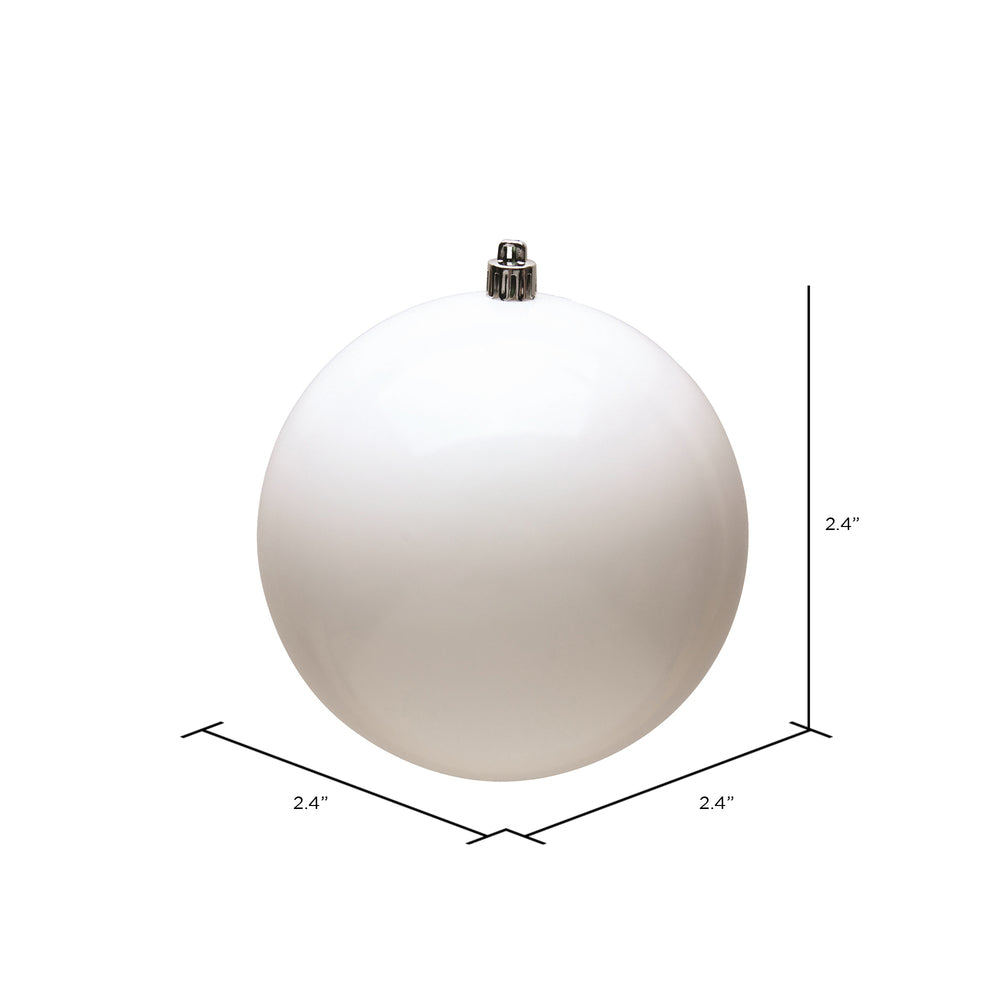 Vickerman 2.4" White Shiny UV Treated Ball Ornament with Drilled and Wired Cap 24 per Bag