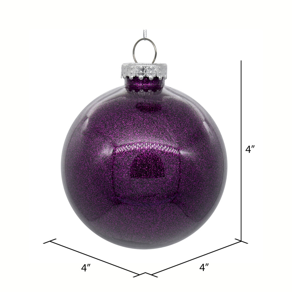 Vickerman 4" Clear Ball Christmas Ornament with Plum Glitter Interior 6 Pieces per bag