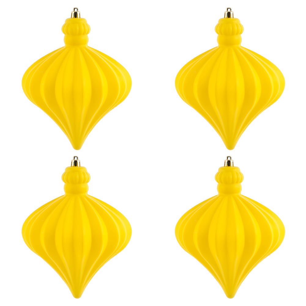 Vickerman 6" Yellow Matte Onion Drop Christmas Ornament 4 per pack