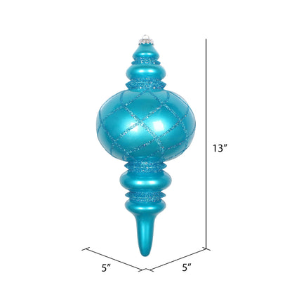 Vickerman 13" Turquoise Candy Finish Net Top Finial Ornament with Glitter Accents