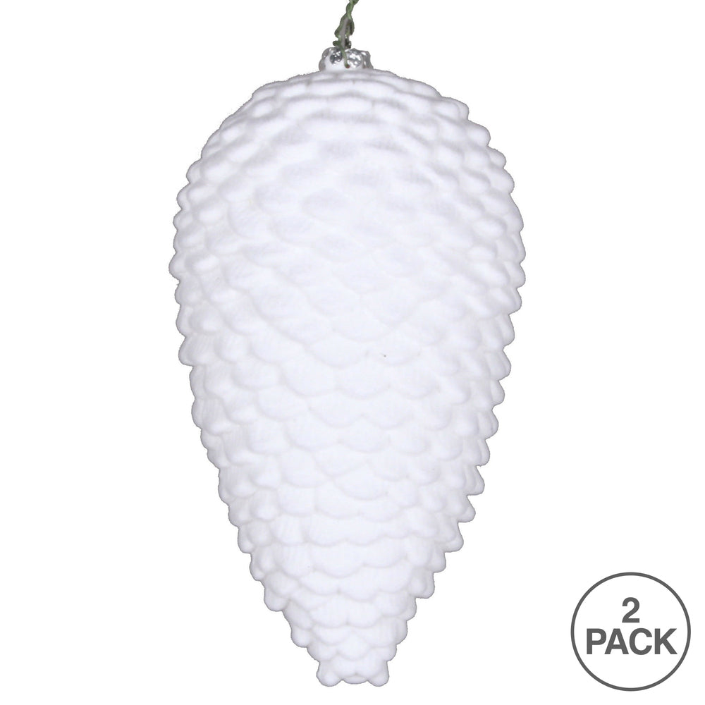 Vickerman 7" White Flocked Pinecone Christmas Ornament Pack of 2