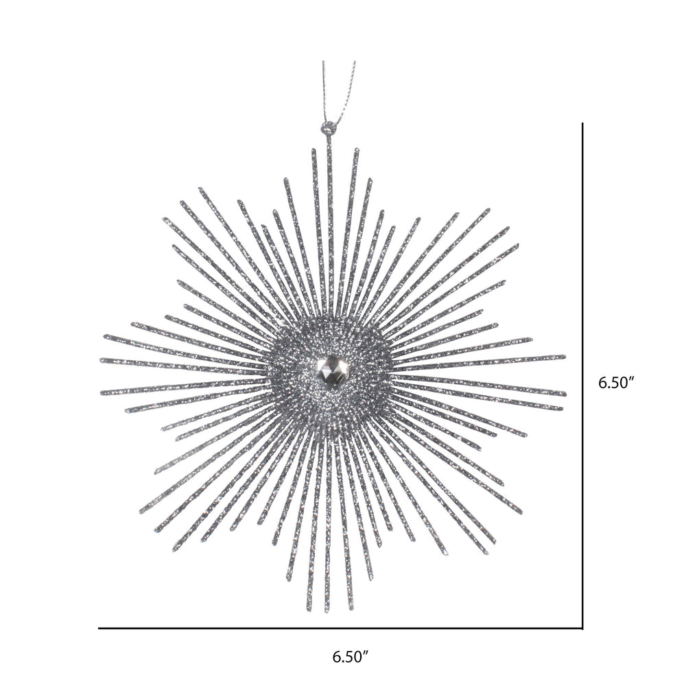 Vickerman 6.5" Pewter Snowflake Burst Glitter Christmas Ornament 6 per Bag