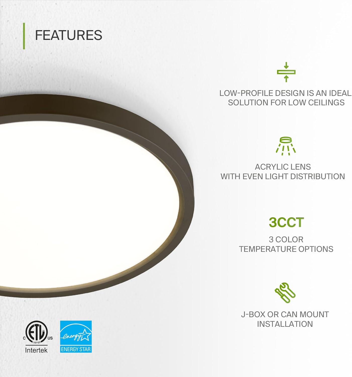 ASD Lighting LED Round Surface Mini Panel 9" 18W 120V CCT Selectable 3000/4000/5000K Dimmable Oil Rubbed Bronze ETL Energy Star 6pack