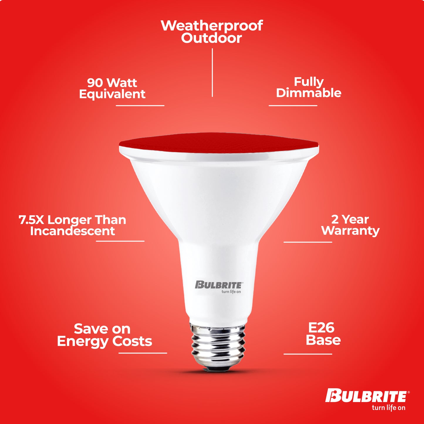 Bulbrite 772500 90-Watt Equivalent, Red Color PAR38 Weatherproof Outdoor E26 Medium Base Flood LED Light Bulb