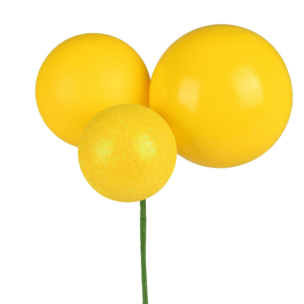 Vickerman 18" Yellow Ball Ornament Christmas Pick Pack of 2