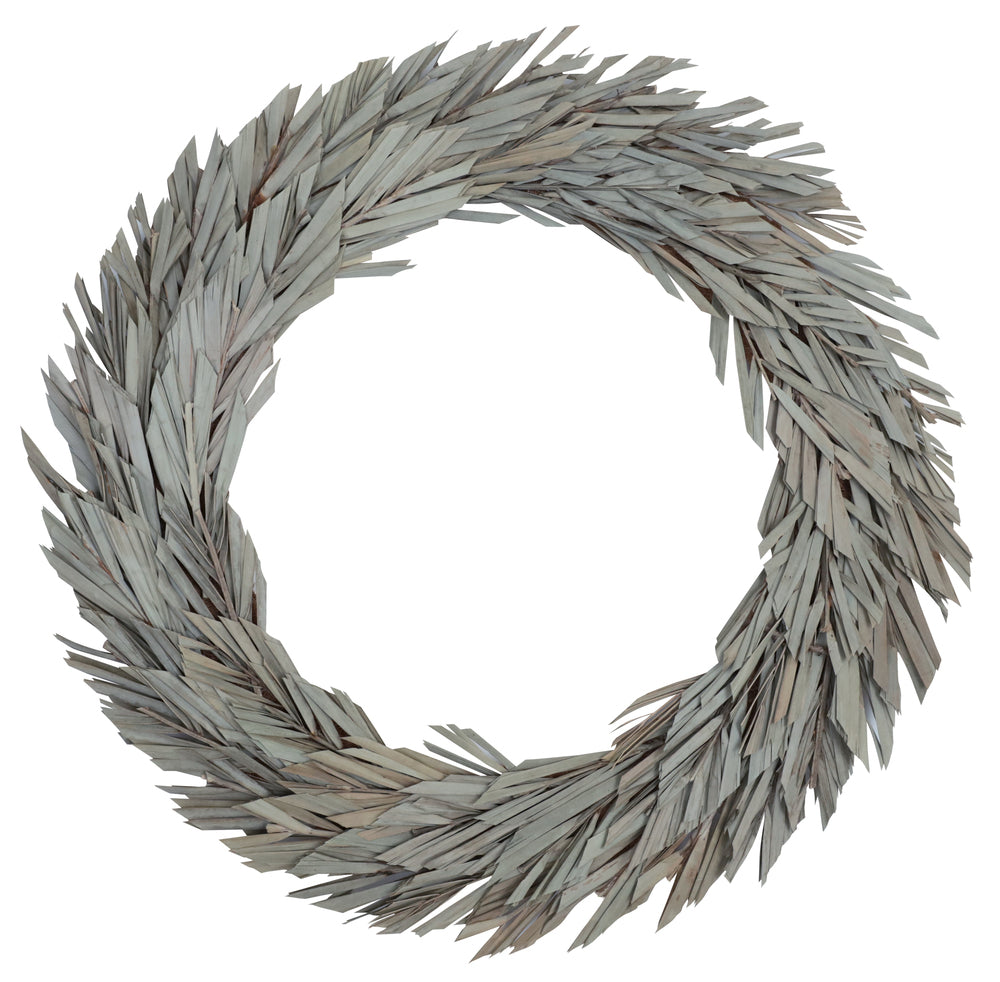 Vickerman Natural Botanicals 24" Natural Canna Leaf Wreath. This wreath measures 24 inches in diameter. It features natural canna leaves on a coco fiber base. This is a dried and preserved natural product.