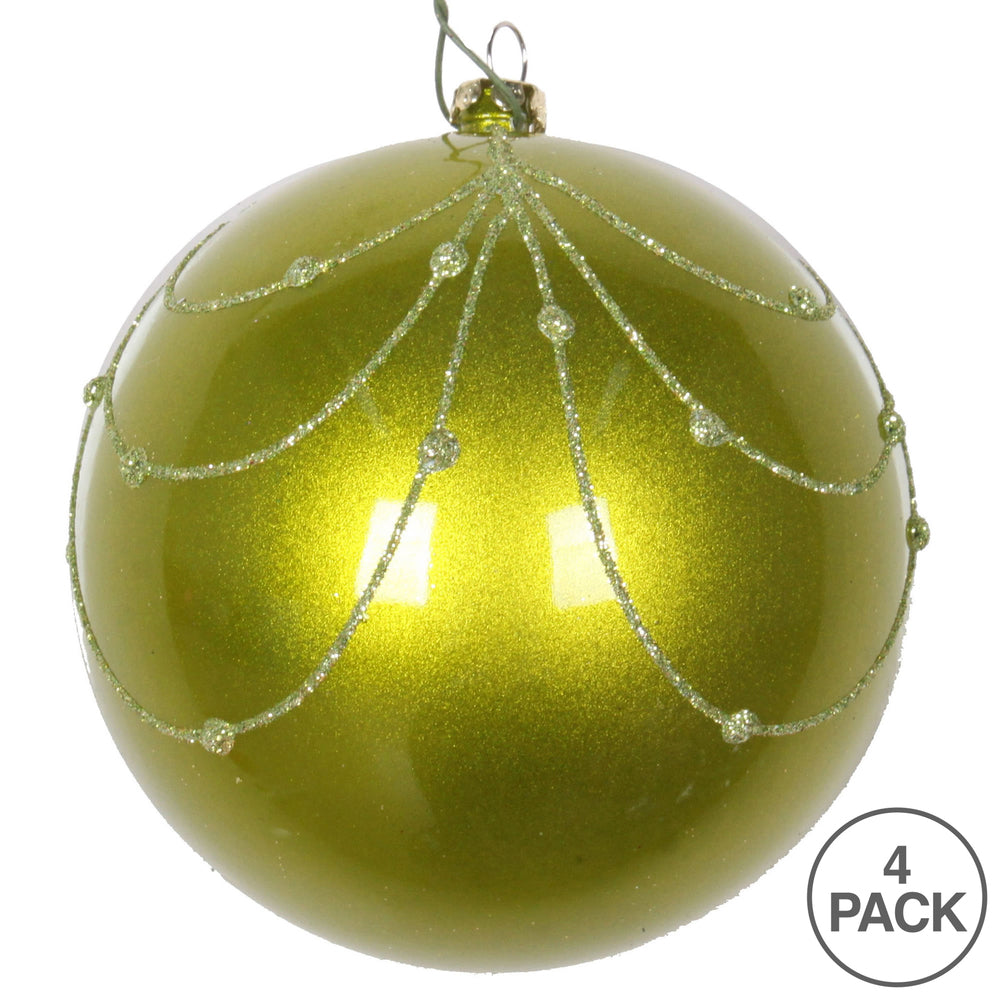 Vickerman 4" Lime Candy Finish Curtain Ornament with Glitter Accents 4 per Bag