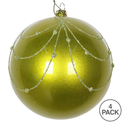 Vickerman 4" Lime Candy Finish Curtain Ornament with Glitter Accents 4 per Bag