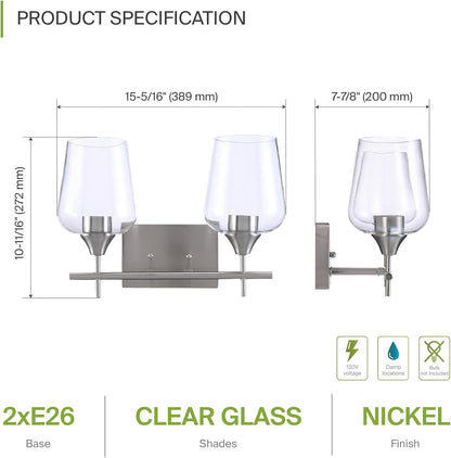 ASD Lighting 2-light Vanity Light 2xE26 60W 120V Clear Glass, Nickel ETL