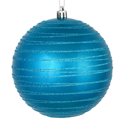 Vickerman 4.75" Turquoise Candy Finish Ball Ornament with Glitter Lines 4 per Bag