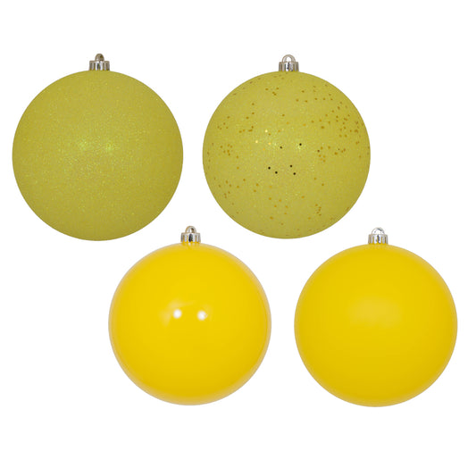 Vickerman 8" Yellow 4-Finish Ball Ornament Assortment 4 per Bag