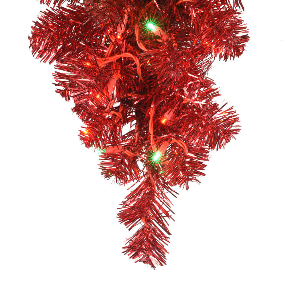 Vickerman 36" Artificial Deluxe Red Tinsel Christmas Teardrop Red and Green Single Mold Wide Angle Mini Lights