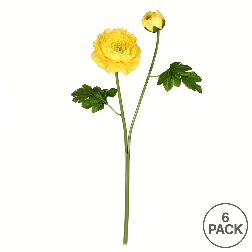 Vickerman 19" Artificial Yellow Ranunculus Stem 6 per Bag