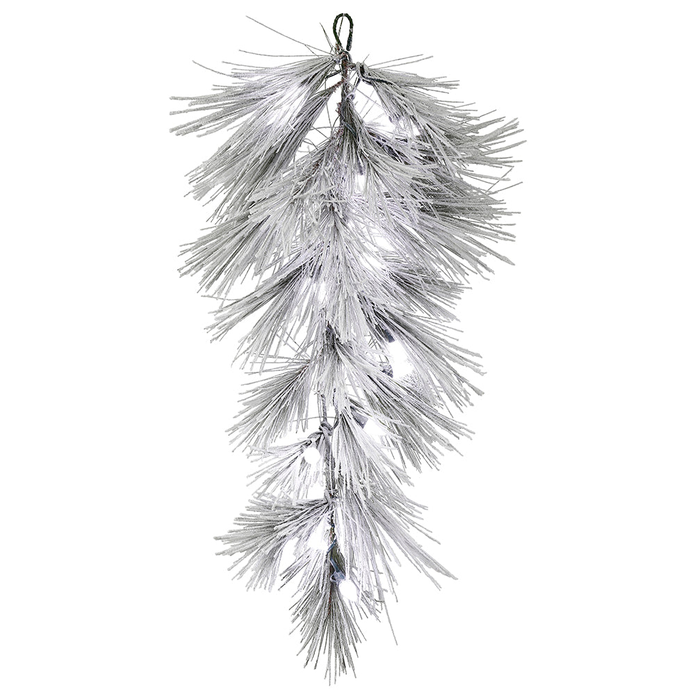 Vickerman 32" Flocked Alder Long Needle Pine Artificial Christmas Teardrop Warm White C7 LED Lights