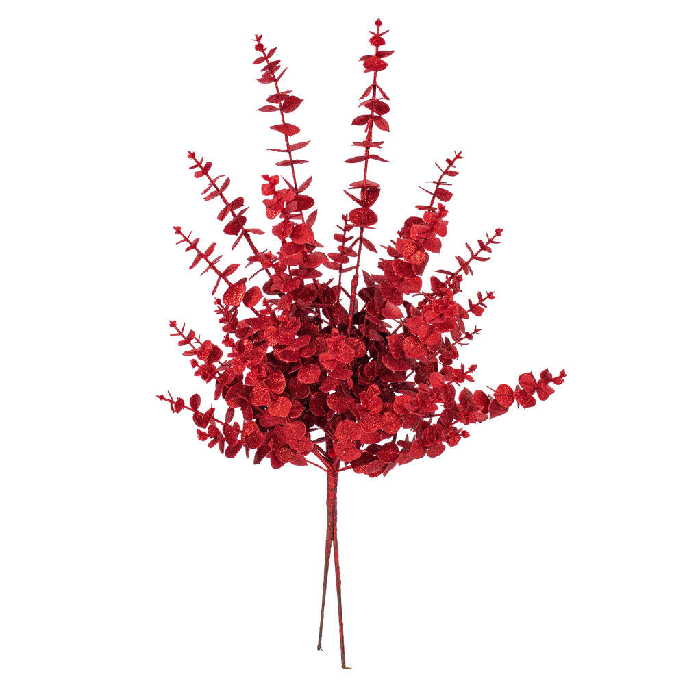 Vickerman 28" Red Artificial Eucalyptus Glitter Spray 2 per bag.
