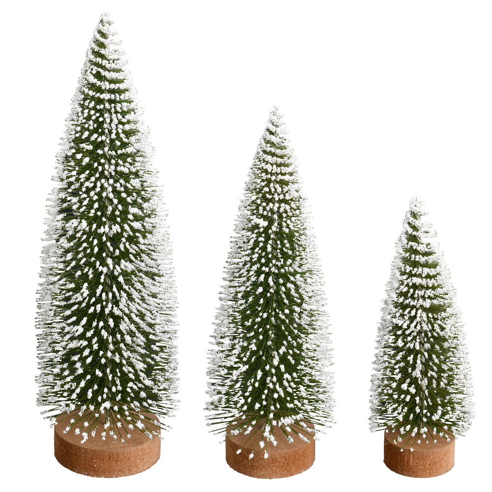 Vickerman 7"-9"-11" Frosted Green Oval Pine Artificial Christmas Tree Set of 3
