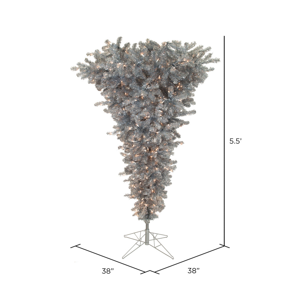 Vickerman 5.5' Silver Upside Down Artificial Christmas Tree Clear Dura-lit Incandescent Lights