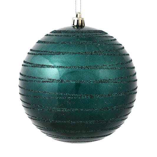 Vickerman 4" Sea Blue Candy Finish Ball Ornament with Glitter Lines 4 per Bag