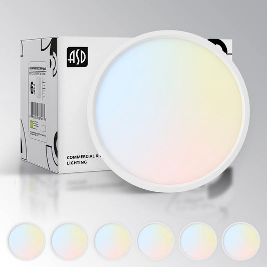 ASD Lighting LED Round Surface Mini Panel 5" 10W 120V CCT Selectable 3000/4000/5000K Dimmable White ETL Energy Star 6pack