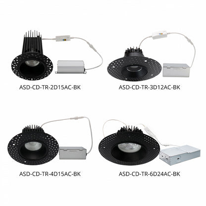 ASD Lighting LED Trimless Downlight Gimbal Round 2inch 8W 120V Triac 2700/3000/3500/4000/5000K Black ETL