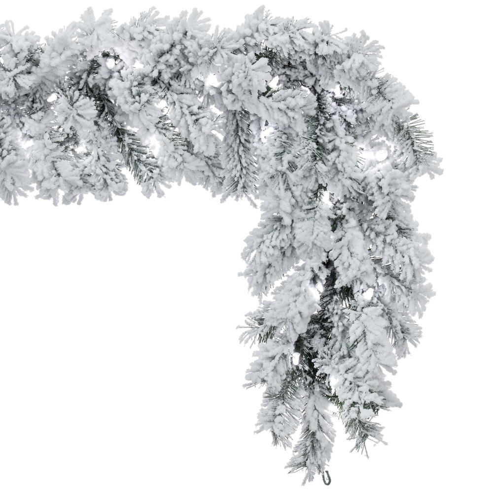 Vickerman 9' x 12" Flocked Alaskan Artificial Christmas Garland Pure White Single Mold Mini Lights