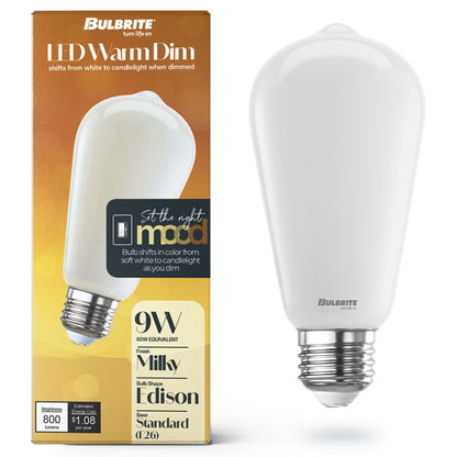 Bulbrite 776405 9W LED ST18 3000K - 1800K FILAMENT MILKY WARM DIM