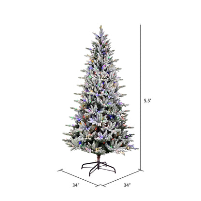 Vickerman 5.5' x 34" Flocked Vail Pine Artificial Christmas Tree Multi-colored Dura-Lit® LED Lights