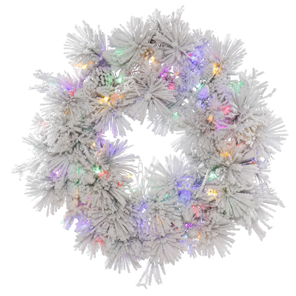 Vickerman 36" Flocked Alberta Artificial Christmas Wreath Multi-Colored LED Lights