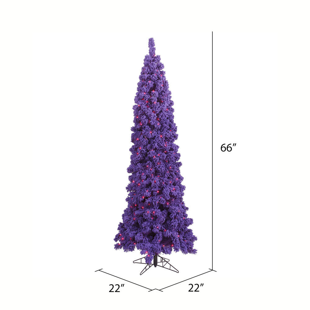 Vickerman 5.5' Flocked Purple Pencil Fir Artificial Christmas Tree Purple Dura-lit LED Lights