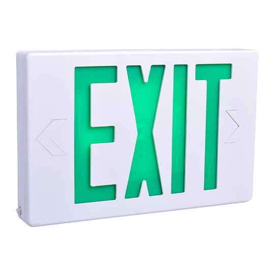 Westgate LED Exit W/Battery Backup SGL/DBL Face Univ. Green Letters White Housing, 120/277V, LED Exit & Emergency Lighting, 3.8W, White Finish Na