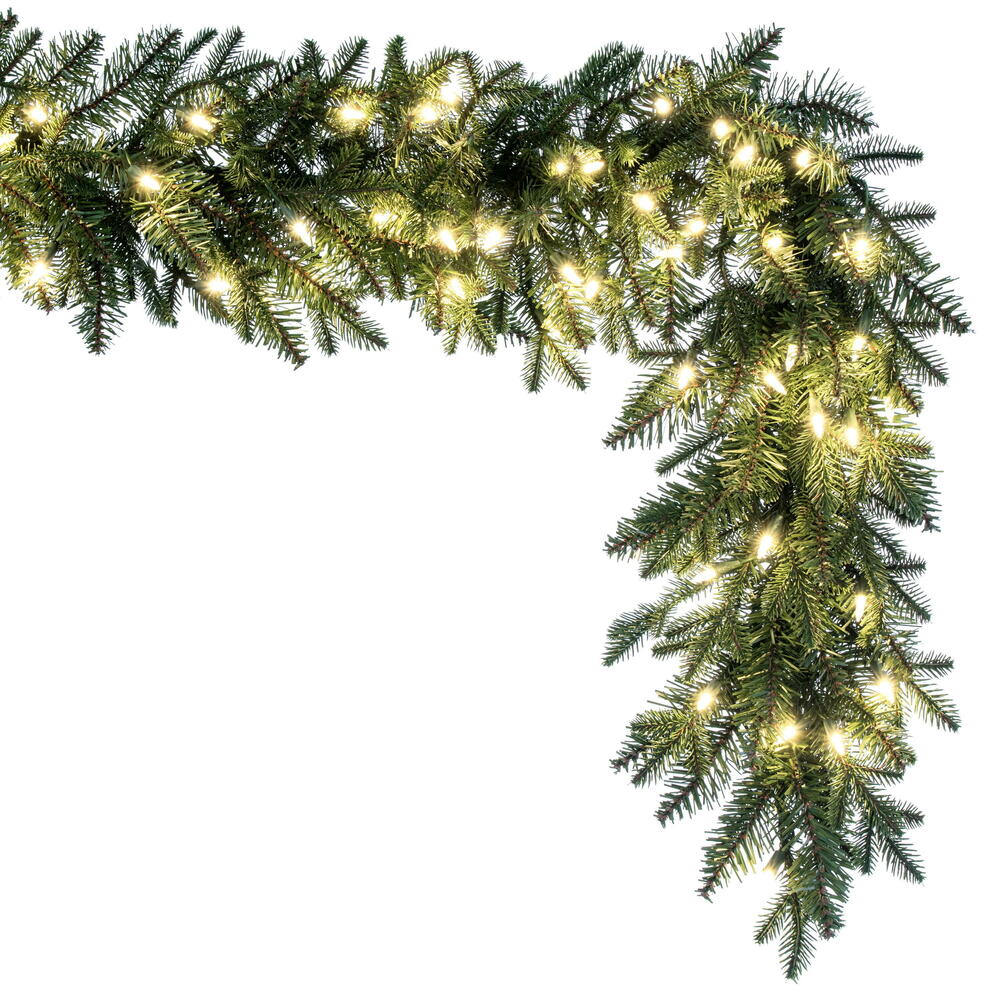 Vickerman 9' x 14" Kamas Fraser Fir Artificial Garland with 100 Dura-Lit® Warm White LED Mini Lights and 640 PE/PVC Tips.