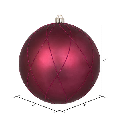 Vickerman 4" Berry Red Matte and Gliter Swirl Ball Ornament 4 per Box