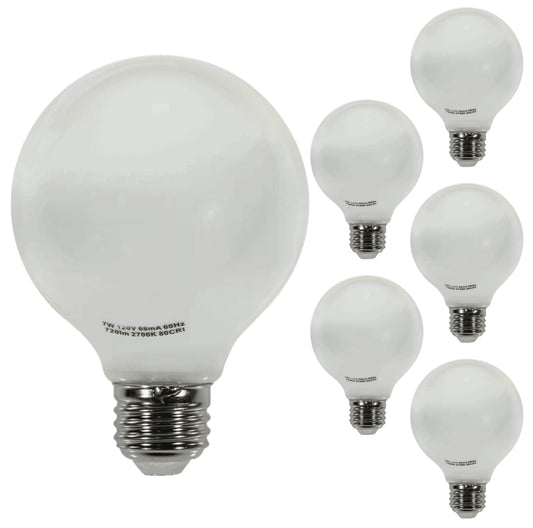 Damar- G25 Globe Light Bulbs White Round Vanity LED Lamp 7W 720 Lumens E26 Medium Base 2700K Warm White Dimmable Pack of 6- for Bathroom Makeup Mirror Bedroom