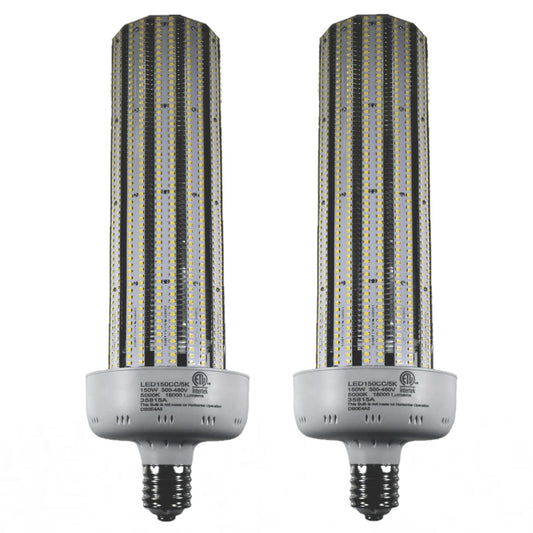 Damar- LED Corn Cob Post Top Bright Light Bulb 150W E39 Mogul Base 5000K Bright White 18,000 Lumens Non-Dimmable 360? Beam Angle 300-480VAC Dry/Damp Rated Pack of 2- for Warehouse Garage Patios