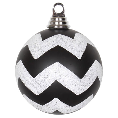 Vickerman 4.75" Black and White Matte Chevron Ball Christmas Ornament with Glitter Accents