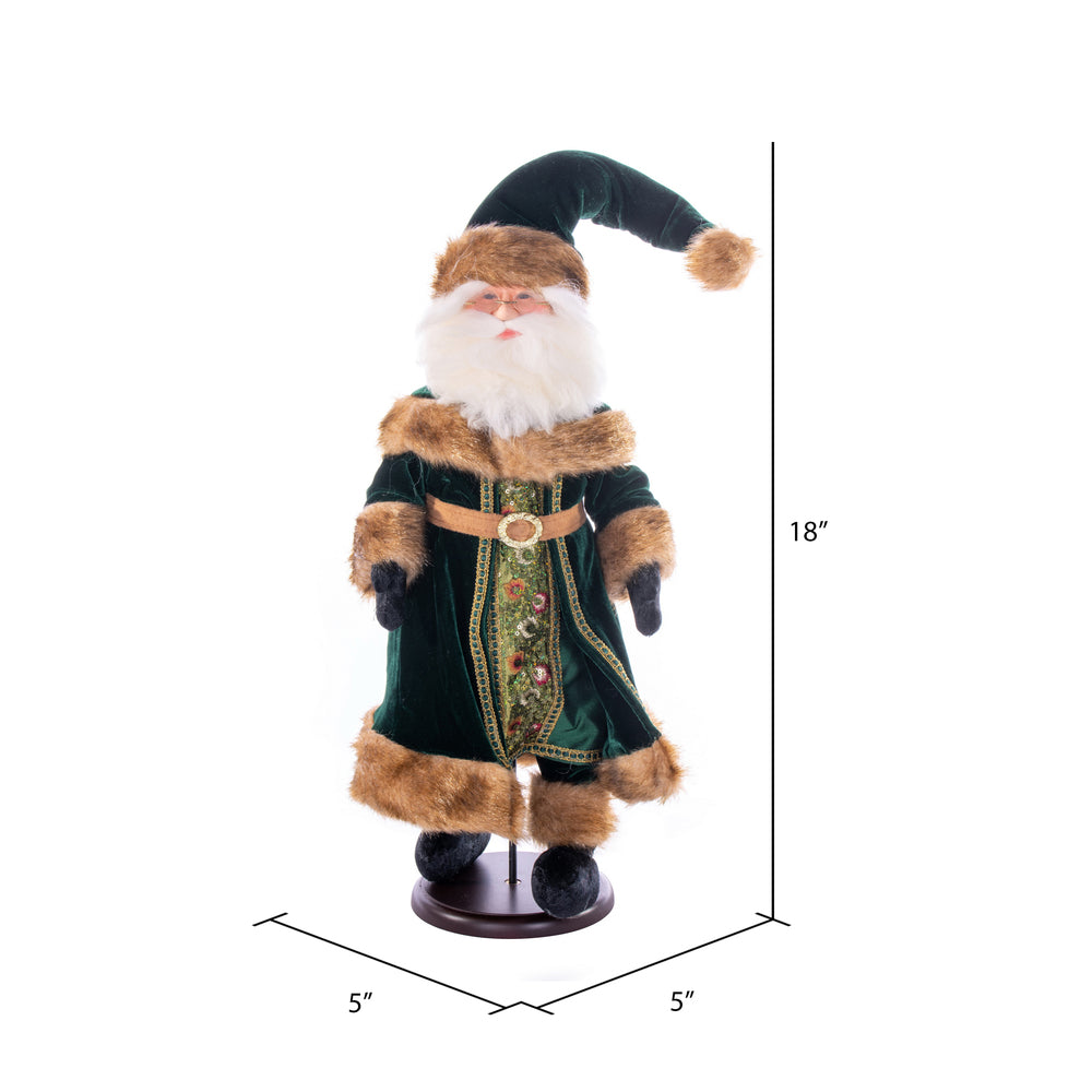 Vickerman 18" Emerald Green Velvet Santa Doll with Stand. This santa has glasses stand is removeable.